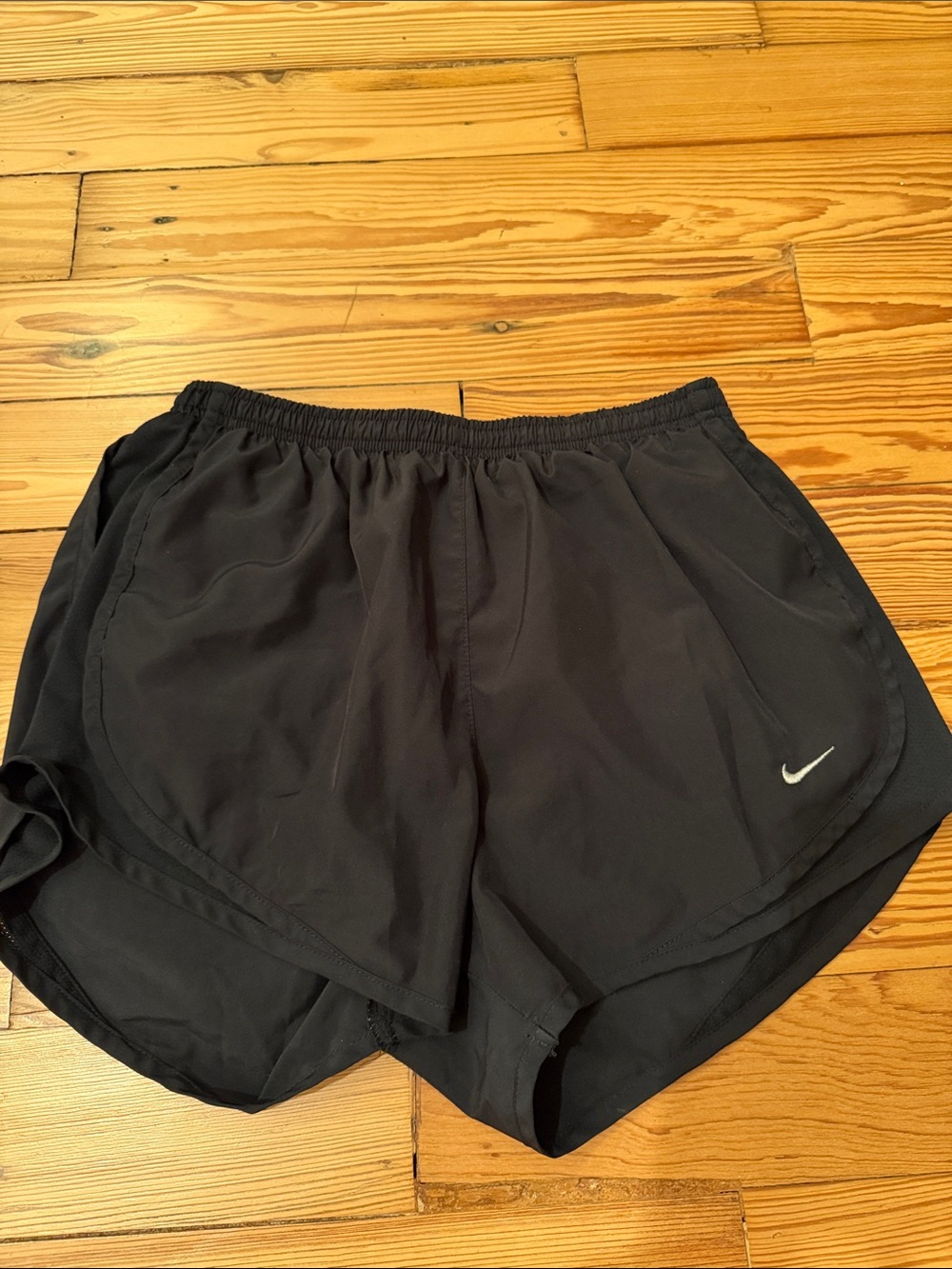 Nike Black Women's Athletic Shorts with Silver Swoosh